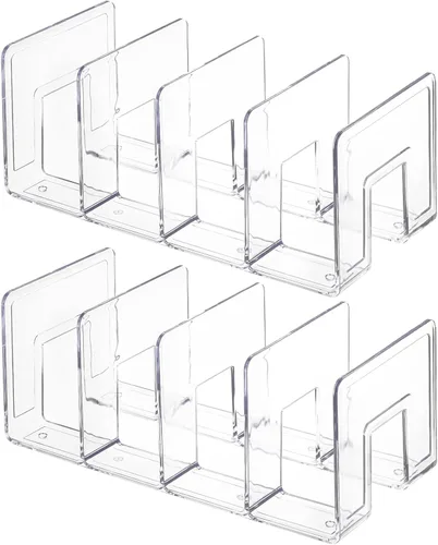 Vista 3 de Lawei Paquete de 4 clasificadores de archivos acrílicos, organizador de carpetas de archivos de escritorio transparente de 4 secciones, estante