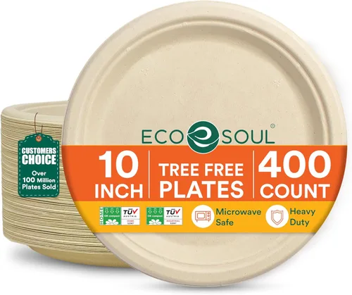 Vista 23 de ECO SOUL - Platos de papel compostables de 9 pulgadas (paquete de 200) biodegradables, resistentes, desechables, ecológicos para cena de Navidad