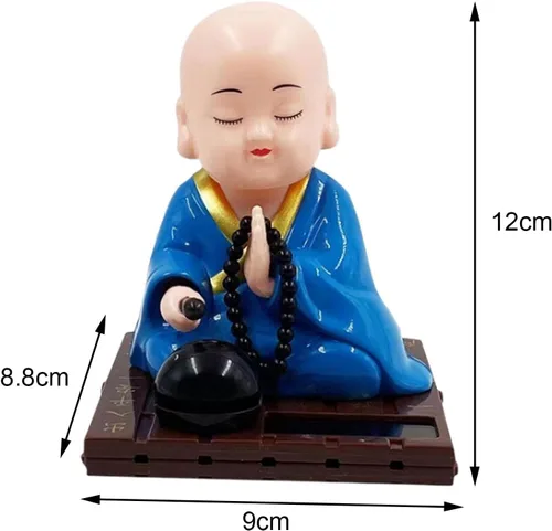 Vista 3 de Gralara Figura de pequeño monje, juguetes solares bailando muñecas con cabeza agitada, adorno de coche de estatua de monjes de Buda, juguete