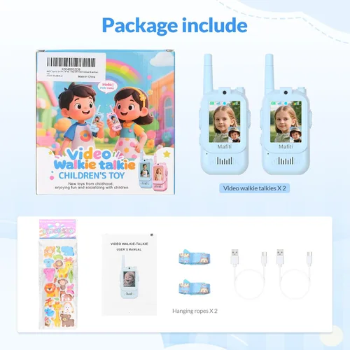 Vista 8 de Mafiti Juguetes para niños y niñas de 3, 4, 5, 6, 7, 8 años, mini video walkie talkies para niños, paquete de 2 unidades, recargable, rango de 1000