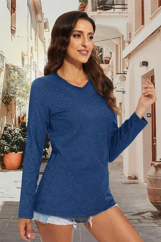 Vista 3 de TACVASEN Long Sleeve Shirts for Womens Casual Tops V-Neck Shirts Soft Tee Shirts V Neck T Shirts Cotton Tops