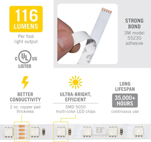 Vista 5 de Armacost Lighting RibbonFlex Home 614250 - Cinta de luz LED multicolor (60 ledes/metro, 32,8 pies (32.8 ft)