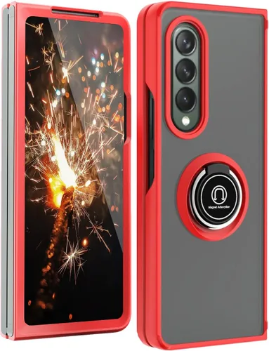Vista 8 de TJS - Funda compatible con Samsung Galaxy Z Fold 3 5G (negro) Resistente a los impactos 360 grados giratorio anillo de metal titular gota cubierta