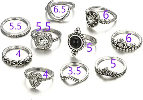 Vista 2 de BERYUAN Anillos negros góticos para mujeres, anillos para adolescentes, niñas, anillos para mujeres, lindos anillos apilables