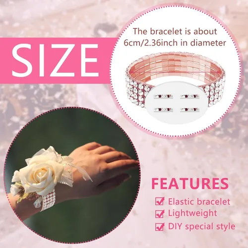 Vista 10 de Junkin 6 pulseras de ramillete con diamantes de imitación, elásticas, para decoración de bodas, bailes de graduación, aniversario (plateado)