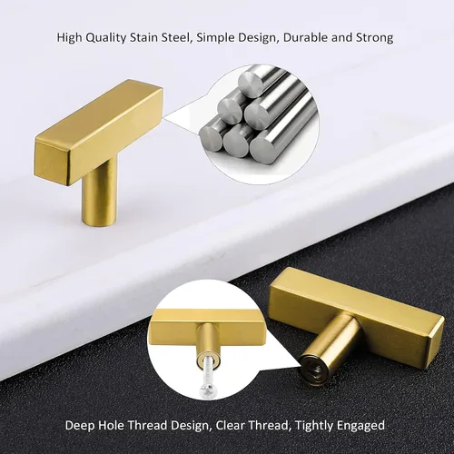 Vista 3 de Goldenwarm LS1212GD - Paquete de 15 tiradores de latón cepillado para cajones de cocina, manijas de acero inoxidable para cajones de cocina LS1212GD