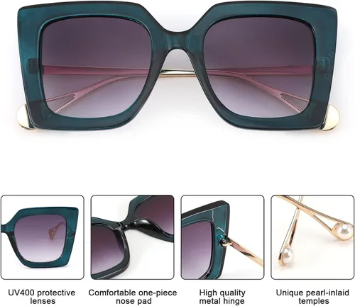 Vista 4 de Karsaer Gafas de sol cuadradas de gran tamaño con incrustaciones de perlas para mujer, K7159