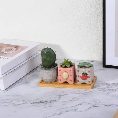 Vista 5 de PATIKIL Platillo para macetas de 7 x 3.5 pulgadas, paquete de 2 bandejas rectangulares de bambú para goteo de flores para el hogar e interiores