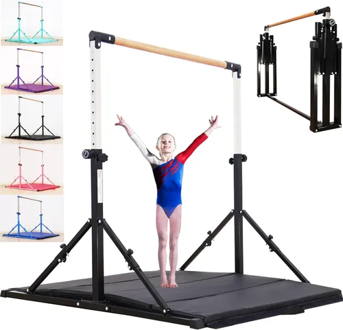 Vista 13 de MARFULA Adjustable 5 Ft Folding Gymnastics Kip Bar for Kids Ages 3-18 Negro
