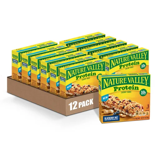 Vista 15 de Nature Valley Barras de granola con proteína, arándano y nueces, barras de merienda masticables, 5 barras, 7.1 OZ 0.35 onzas de proteína por