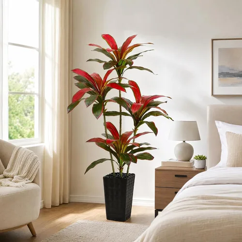 Vista 9 de Árbol de Dracaena artificial de 5 pies, plantas falsas altas para Maceta alta blanca