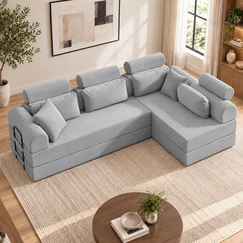 Vista 17 de Sofá modular deshuesado en forma de L de 106 pulgadas, sistema de 2 piezas (2 x 70.87 pulgadas), sofá modular convertible a sofá recto de 141.7