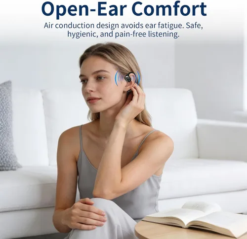 Vista 2 de Auriculares de oreja abierta, auriculares Bluetooth inalámbricos con micrófono, auriculares deportivos ultra cómodos con pantalla LED, sonido Negro