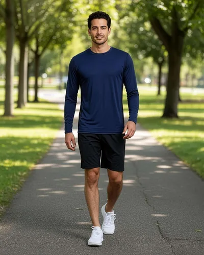 Vista 4 de Real Essentials Paquete de 4 unidades: camiseta de manga larga para hombre Dry Fit, disipa la humedad, protección solar FPU 50+ contra rayos