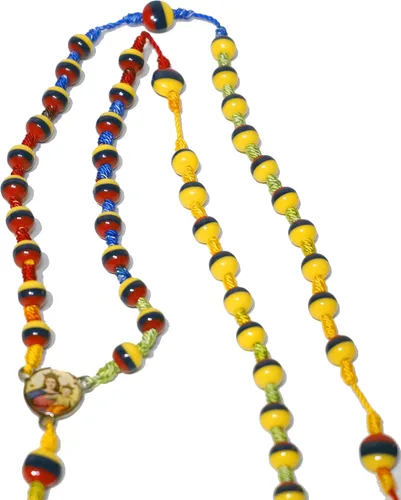 Vista 3 de Rosario tradicional hecho a mano de Colombia Ecuador Venezuela Tricolor Beads Centripiece Sanctified Rosario Natural Jesus Cross (Tricolor Nylon)