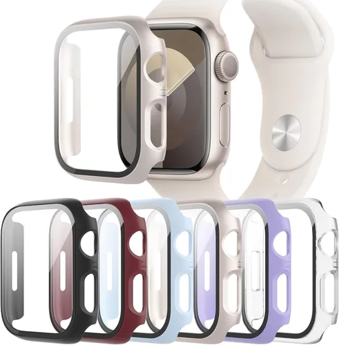 Vista 11 de 6-Pack de fundas compatibles con Apple Watch Series SE 3(2025)/SE 2/SE/6/5/4 de 40 mm con protector de pantalla de vidrio templado, funda protectora
