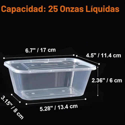 Vista 3 de Tosnail Paquete de 50 recipientes de plástico para almacenamiento de alimentos de 25 onzas con tapas, recipientes para preparación de comidas