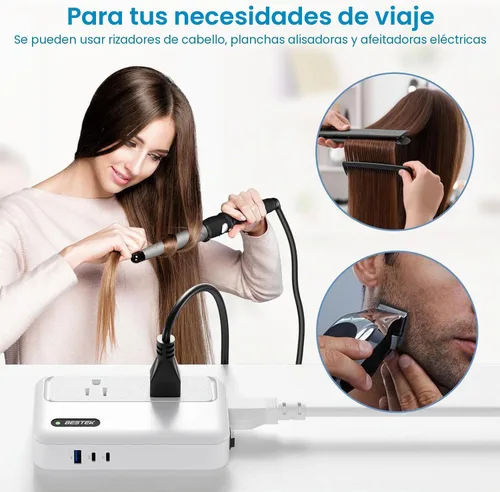 Vista 4 de BESTEK Convertidor de 220 V a 110 V con USB C de 35 W, convertidor de voltaje pico de CA de 300 W de EE. UU. a Europa, adaptador de viaje universal