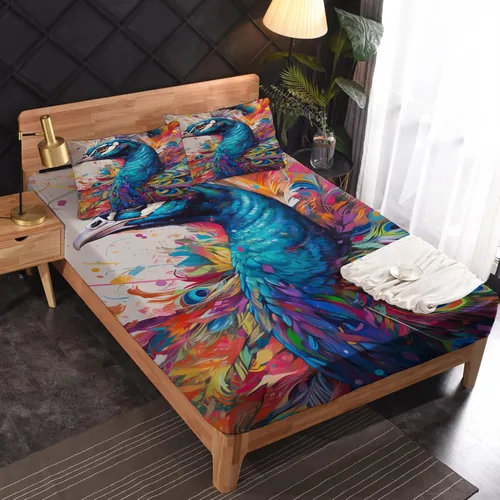 Vista 15 de Juego de sábanas de tamaño King, sábanas de conejo, sábanas de microfibra y fundas de almohada de 4 piezas, juego de sábanas con estampado colorido