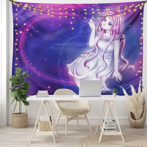 Vista 142 de Ambesonne Tapiz bohemio, diseño floral de bruja, luna y mariposa con adornos de mandala, decoración de tela para colgar en la pared para dormitorio
