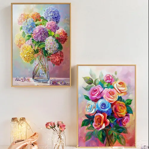 Vista 3 de Kit de pintura de diamantes de hortensia para adultos, arte de gemas de diamante para principiantes, decoración de pared del hogar, regalos de 12 x