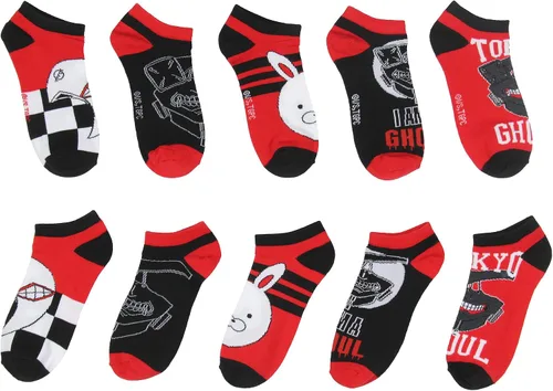 Vista 3 de Bioworld Tokyo Ghoul Socks - Calcetines tobilleros para adultos, 5 pares de máscaras de anime que no se ven, Varios