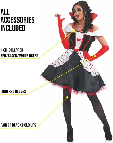 Vista 3 de fun shack Disfraz de reina de corazones para mujer, traje de reina roja, disfraz malvado para mujer