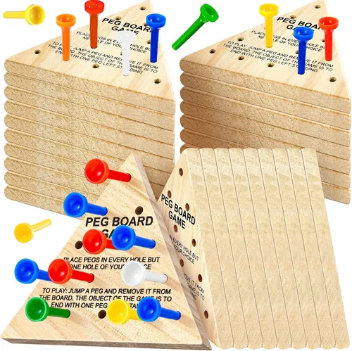 Vista 10 de Zhanmai - Juego de viaje de 3 juegos de clavijas triangulares de madera, clavija azul y naranja