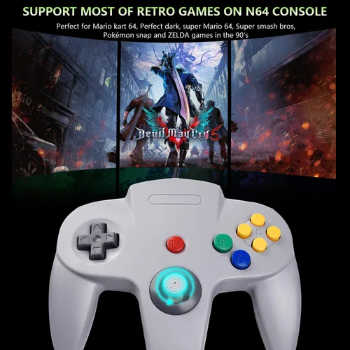 Vista 7 de MODESLAB Controlador USB N64, Retro Classic Controladores N64 Con Cable 64 Bit Control Remoto Gamepad Joystick para Windows PC Linux Mac Raspberry