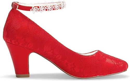 Vista 5 de JIAJIA 62311A - Zapatos de novia para mujer, punta cerrada, tacón grueso, con encaje de satén, zapatos de boda con flores de satén