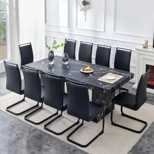 Vista 69 de gopop Mesa de comedor de mármol de 63 pulgadas, tablero de mesa de comedor MDF con patrón de mármol y base para cocina y comedor.