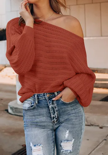 Vista 2 de ZESICA Suéter holgado de manga larga con cuello redondo para mujer estilo casual de otoño
