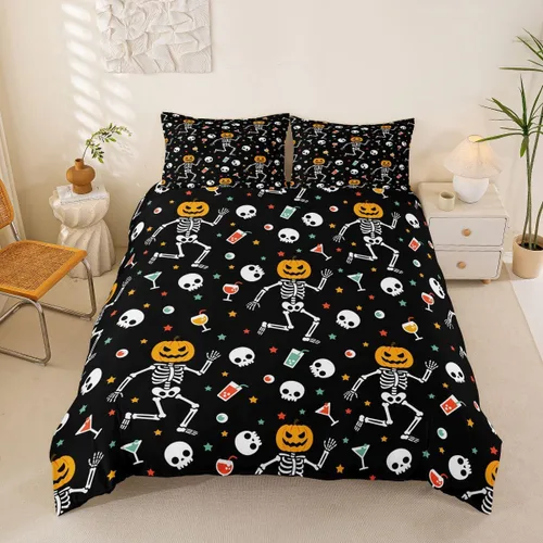 Vista 33 de Erosebridal Halloween Castle Pumpkin Duvet Cover Set Spooky Floral Cartoon Twin Bedding Sets for Girls Kids Boys Vintage Spooky Comforter Cover