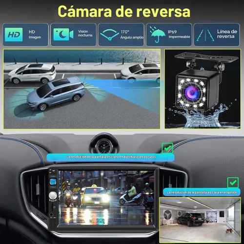 Vista 5 de Apple CarPlay inalámbrico y Android Auto, estéreo de coche doble DIN - Pantalla táctil IPS de 7", 1024*600, radio de coche FM, Bluetooth 5.2, 180W