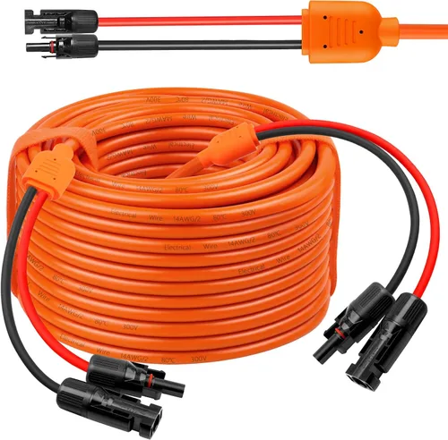 Vista 8 de Cable de extensión solar de calibre 14 de 10 pies, cable de panel solar de 10 AWG con conectores hembra y macho, cables solares principales rojos