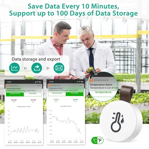 Vista 4 de ORIA Termómetro higrómetro inalámbrico, mini sensor de temperatura de humedad inalámbrico con exportación de datos y alerta, monitor de humedad