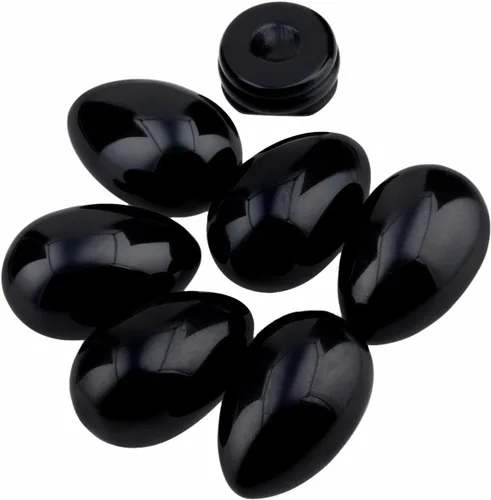 Vista 5 de SUNYIK Figura curativa de escultura de huevo de obsidiana negra con soporte de cristal, regalo del día de Pascua (1 x 1.6 pulgadas)