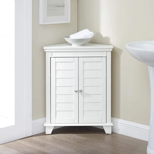 Vista 8 de Crosley Furniture Lydia - Armario de almacenamiento esquinero y organizador de baño con estantes, color blanco