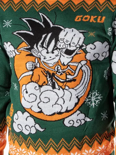Vista 5 de Dragon Ball Z Suéter Navideño Feo para Hombre de Goku Niño en Nube Nimbus de Punto Tipo Pullover