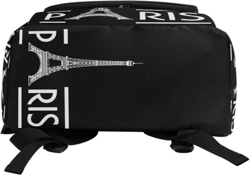 Vista 6 de Naanle Elegante Torre Eiffel París Negro Blanco Casual Hombre Mujer Estudiante Mochila Viaje Computadora Bolsa Eiffel Tower