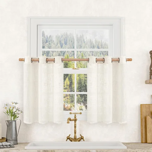 Vista 82 de LAMIT Cortinas de lino marrón caramelo para sala de estar, 84 pulgadas, de lino sintético, texturizado, filtrante de luz, paneles de privacidad