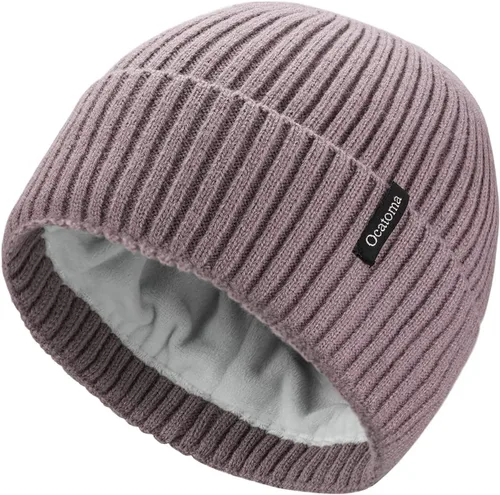 Vista 36 de Ocatoma Gorro para hombre y mujer, cálido gorro de invierno tejido con puños, suave y cálido, gorro de esquí unisex Camello gris