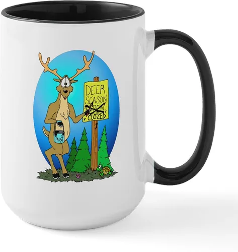 Vista 26 de CafePress Deer Season Closed Large Mug 15 oz (444 ml) Ceramic Coffee Mug