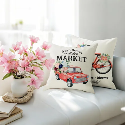 Vista 6 de Coliuso Juego de 4 fundas de almohada florales de primavera de 20 x 20 pulgadas, decoración de temporada para sofá, sala de estar al aire libre