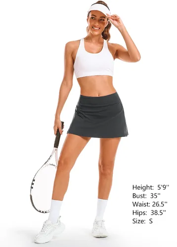 Vista 4 de Stelle Faldas de tenis y golf para mujer, cintura alta con bolsillos, pantalones cortos interiores para atletismo, deportes, correr, pickleball