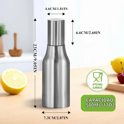 Vista 3 de Botella dispensadora de aceite de acero inoxidable - Decantador de aceite de oliva a prueba de fugas para cocina (17 onzas)