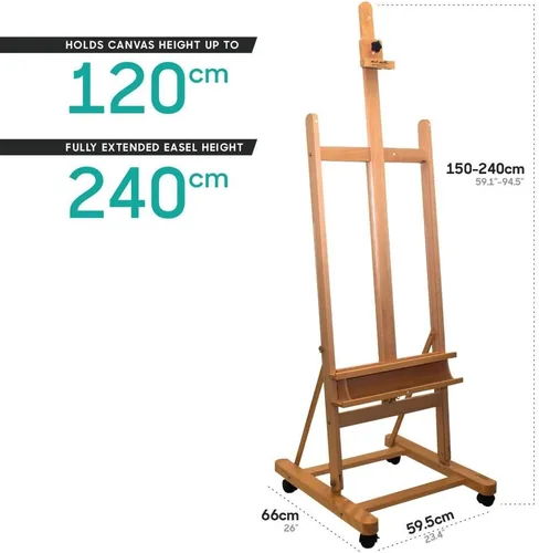 Vista 2 de Mont Marte Caballete de pintura Caballete grande para pintar, caballete de estudio con ruedas de madera de haya