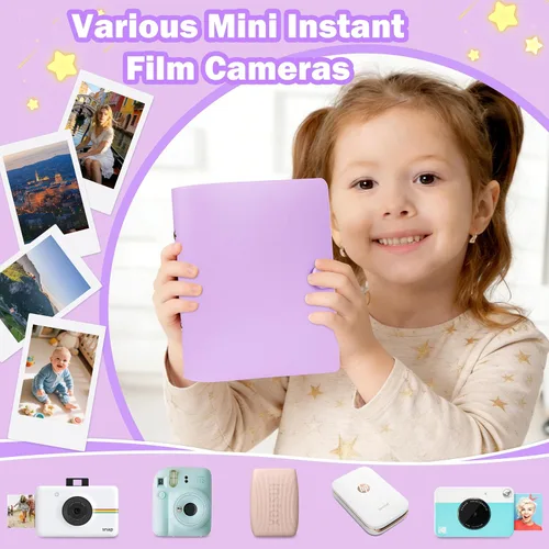 Vista 5 de Ruibytree Mini álbum de fotos con 256 bolsillos para cámara instantánea Fujifilm Instax Mini 12, 11, 9, 8+ 8, LiPlay, álbum de imágenes para Morado