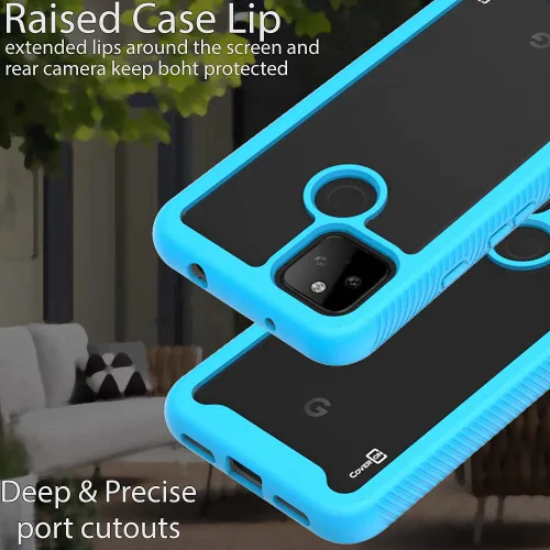 Vista 5 de CoverON Funda de cuerpo completo diseñada para Google Pixel 5a, transparente, resistente, antideslizante, color azul claro