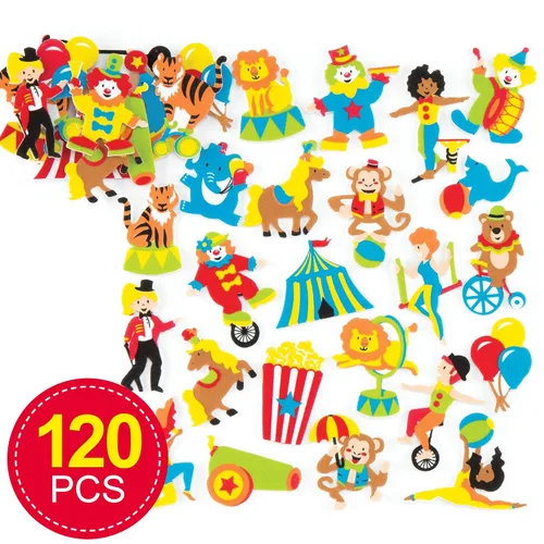 Vista 2 de Baker Ross AR346 - Calcomanías de espuma de circo, paquete de 120, autoadhesivas, perfectas para que los niños decoren collages y manualidades